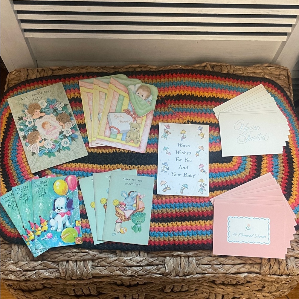 Charming Vintage Baby Shower Invitation and thank you cards Set 27 card bundle